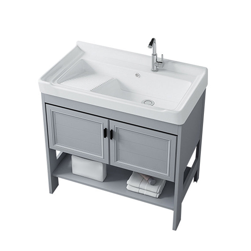 Modern Console Sink Porcelain Rectangular with Right Basin and Faucet Trough Sink Clearhalo 'Bathroom Remodel & Bathroom Fixtures' 'Bathroom Sinks & Faucet Components' 'Bathroom Sinks' 'bathroom_sink' 'Home Improvement' 'home_improvement' 'home_improvement_bathroom_sink' 6328065