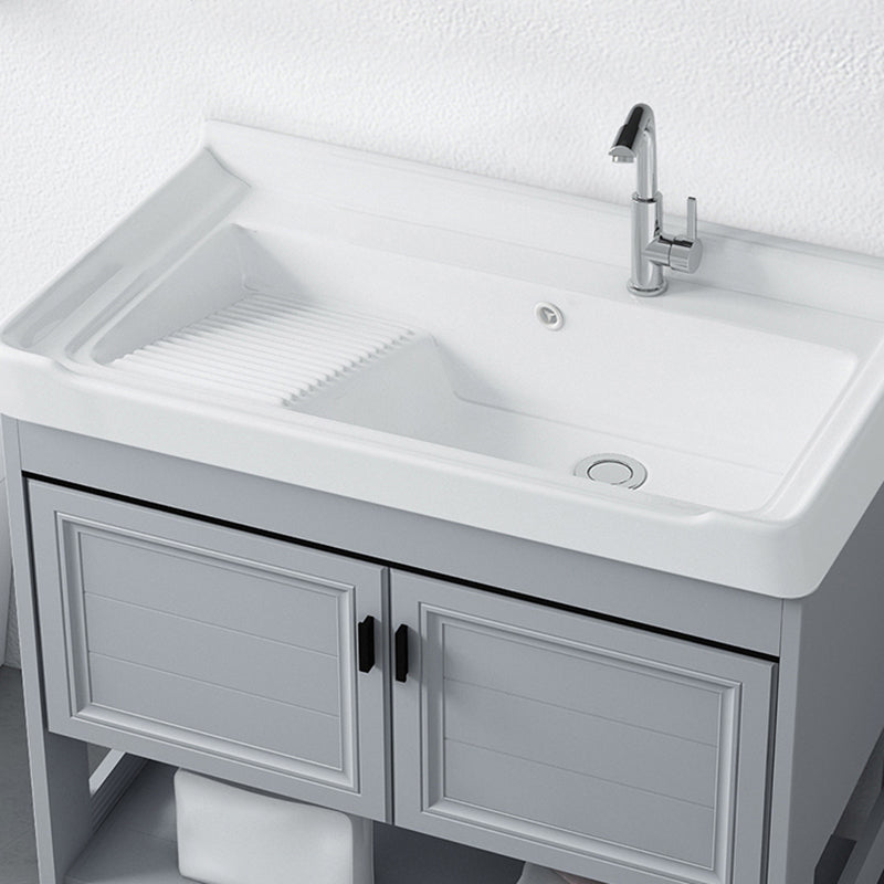 Modern Console Sink Porcelain Rectangular with Right Basin and Faucet Trough Sink Clearhalo 'Bathroom Remodel & Bathroom Fixtures' 'Bathroom Sinks & Faucet Components' 'Bathroom Sinks' 'bathroom_sink' 'Home Improvement' 'home_improvement' 'home_improvement_bathroom_sink' 6328067