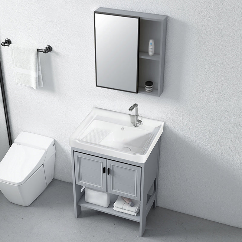 Modern Console Sink Porcelain Rectangular with Right Basin and Faucet Trough Sink Clearhalo 'Bathroom Remodel & Bathroom Fixtures' 'Bathroom Sinks & Faucet Components' 'Bathroom Sinks' 'bathroom_sink' 'Home Improvement' 'home_improvement' 'home_improvement_bathroom_sink' 6328072