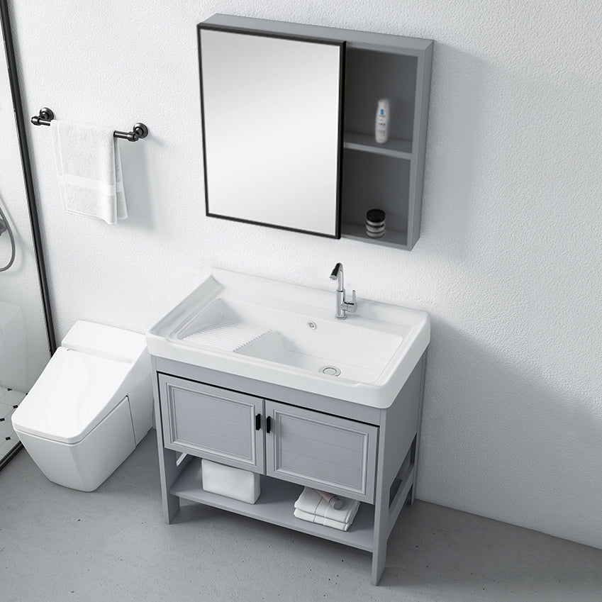 Modern Console Sink Porcelain Rectangular with Right Basin and Faucet Trough Sink Clearhalo 'Bathroom Remodel & Bathroom Fixtures' 'Bathroom Sinks & Faucet Components' 'Bathroom Sinks' 'bathroom_sink' 'Home Improvement' 'home_improvement' 'home_improvement_bathroom_sink' 6328073
