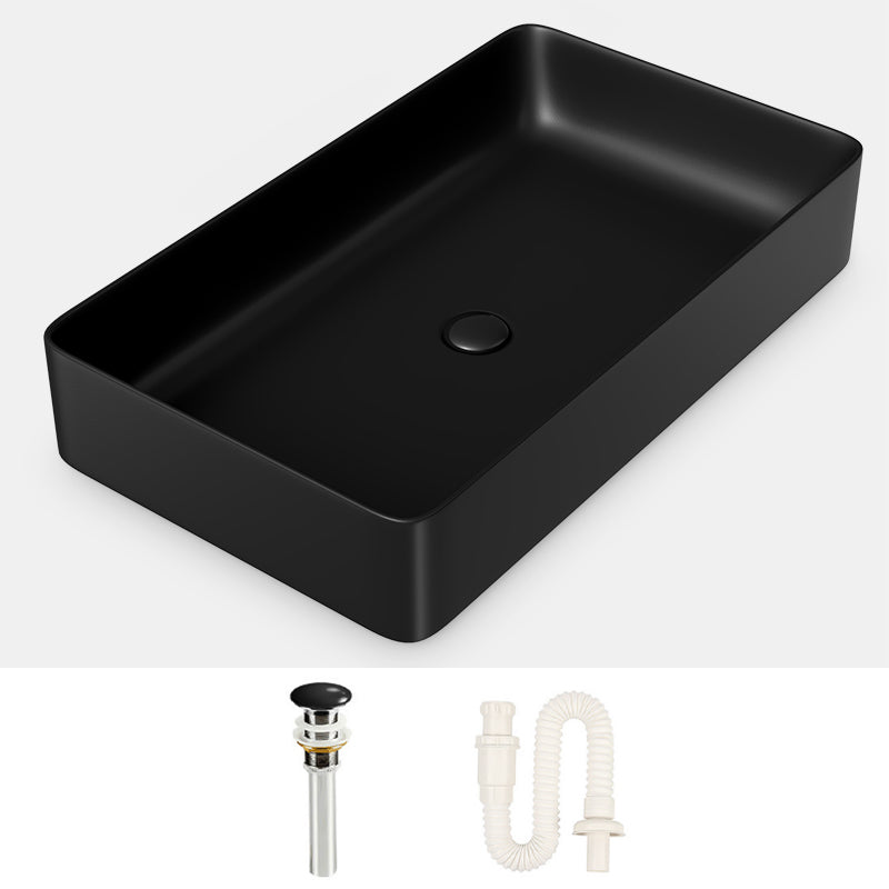 Modern Bathroom Sink Porcelain Rectangular with Drain Assembly and Faucet Vessel Sink Black Sink Clearhalo 'Bathroom Remodel & Bathroom Fixtures' 'Bathroom Sinks & Faucet Components' 'Bathroom Sinks' 'bathroom_sink' 'Home Improvement' 'home_improvement' 'home_improvement_bathroom_sink' 6328081