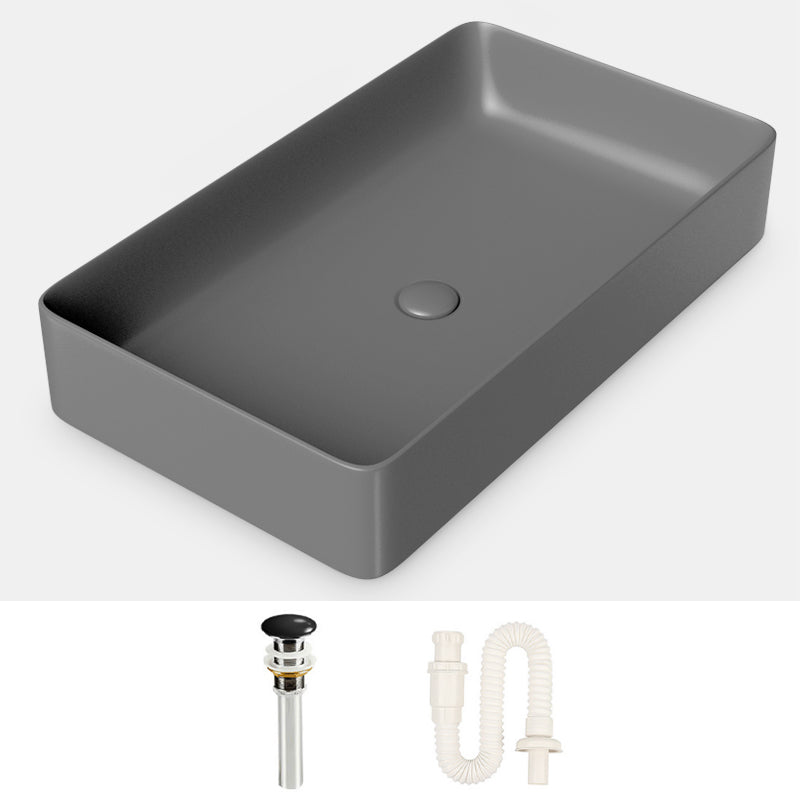 Modern Bathroom Sink Porcelain Rectangular with Drain Assembly and Faucet Vessel Sink Grey Sink Clearhalo 'Bathroom Remodel & Bathroom Fixtures' 'Bathroom Sinks & Faucet Components' 'Bathroom Sinks' 'bathroom_sink' 'Home Improvement' 'home_improvement' 'home_improvement_bathroom_sink' 6328085