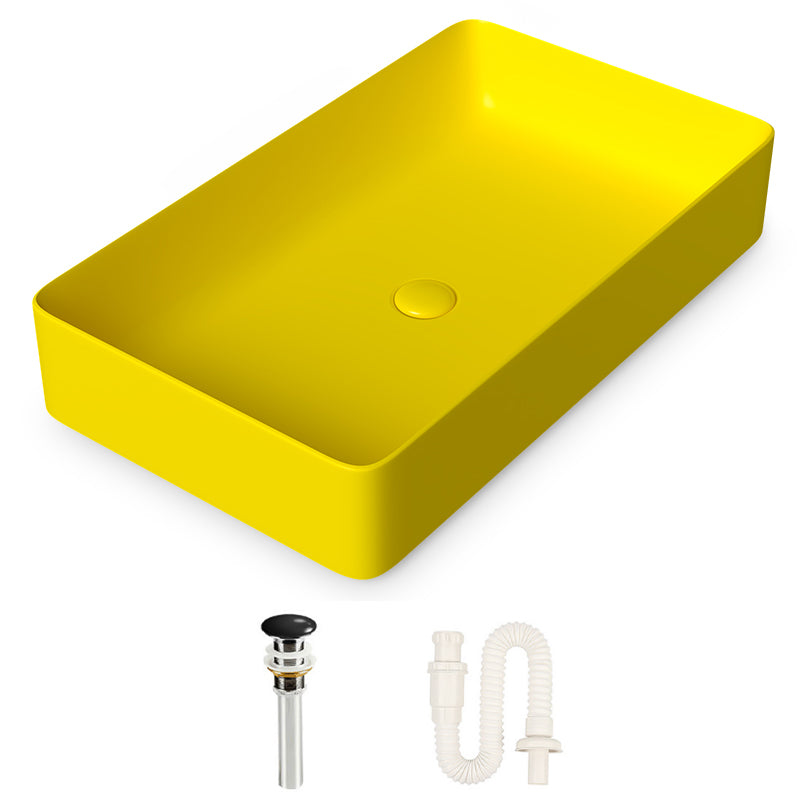 Modern Bathroom Sink Porcelain Rectangular with Drain Assembly and Faucet Vessel Sink Yellow Sink Clearhalo 'Bathroom Remodel & Bathroom Fixtures' 'Bathroom Sinks & Faucet Components' 'Bathroom Sinks' 'bathroom_sink' 'Home Improvement' 'home_improvement' 'home_improvement_bathroom_sink' 6328094