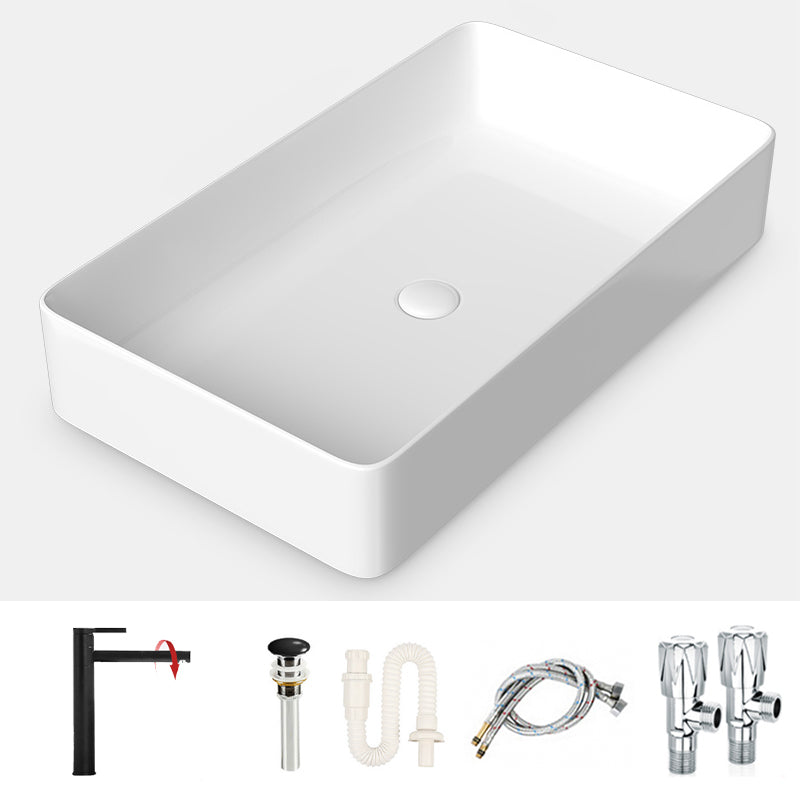 Modern Bathroom Sink Porcelain Rectangular with Drain Assembly and Faucet Vessel Sink White Sink with Faucet Clearhalo 'Bathroom Remodel & Bathroom Fixtures' 'Bathroom Sinks & Faucet Components' 'Bathroom Sinks' 'bathroom_sink' 'Home Improvement' 'home_improvement' 'home_improvement_bathroom_sink' 6328099