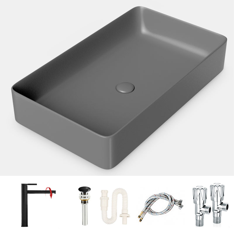 Modern Bathroom Sink Porcelain Rectangular with Drain Assembly and Faucet Vessel Sink Grey Sink with Faucet Clearhalo 'Bathroom Remodel & Bathroom Fixtures' 'Bathroom Sinks & Faucet Components' 'Bathroom Sinks' 'bathroom_sink' 'Home Improvement' 'home_improvement' 'home_improvement_bathroom_sink' 6328100