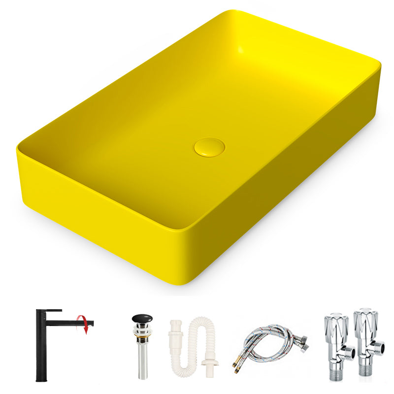 Modern Bathroom Sink Porcelain Rectangular with Drain Assembly and Faucet Vessel Sink Yellow Sink with Faucet Clearhalo 'Bathroom Remodel & Bathroom Fixtures' 'Bathroom Sinks & Faucet Components' 'Bathroom Sinks' 'bathroom_sink' 'Home Improvement' 'home_improvement' 'home_improvement_bathroom_sink' 6328105