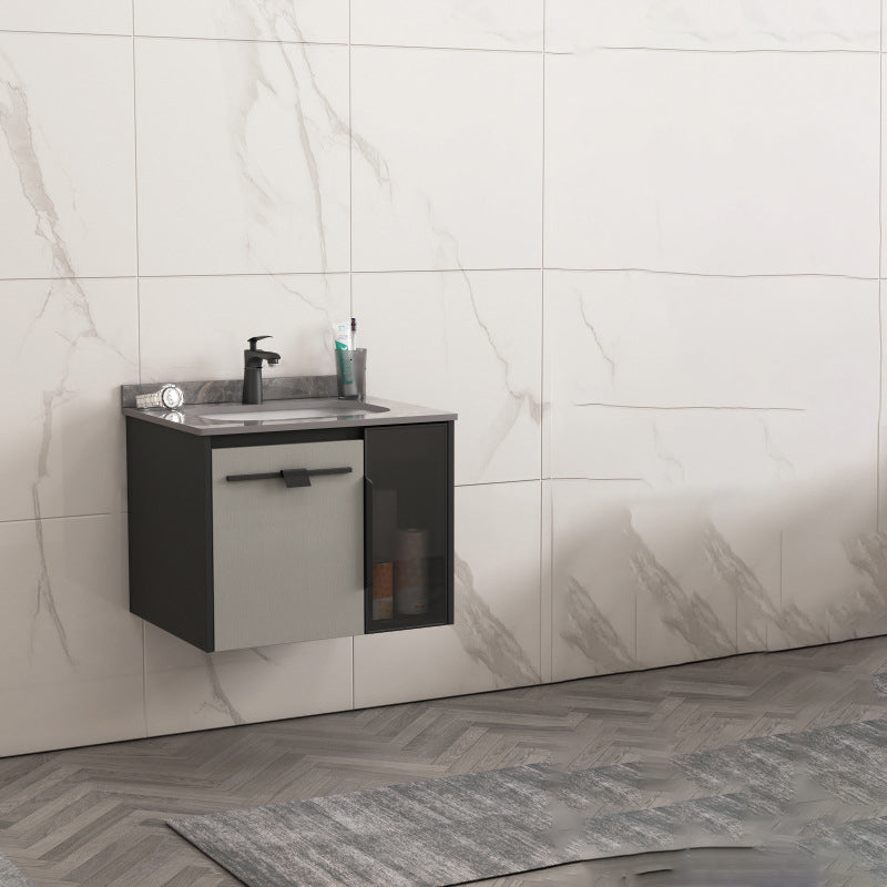 Contemporary Square Sink Cabinet Mirror Cabinet Bathroom Wall Mount Vanity Cabinet Vanity & Faucet 23.6"L x 18.5"W x 18.9"H Stone Clearhalo 'Bathroom Remodel & Bathroom Fixtures' 'Bathroom Vanities' 'bathroom_vanities' 'Home Improvement' 'home_improvement' 'home_improvement_bathroom_vanities' 6328173