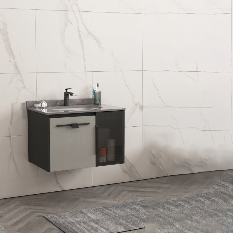 Contemporary Square Sink Cabinet Mirror Cabinet Bathroom Wall Mount Vanity Cabinet Vanity & Faucet 27.6"L x 18.5"W x 18.9"H Stone Clearhalo 'Bathroom Remodel & Bathroom Fixtures' 'Bathroom Vanities' 'bathroom_vanities' 'Home Improvement' 'home_improvement' 'home_improvement_bathroom_vanities' 6328174