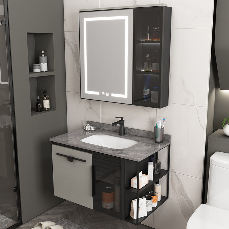 Contemporary Square Sink Cabinet Mirror Cabinet Bathroom Wall Mount Vanity Cabinet Clearhalo 'Bathroom Remodel & Bathroom Fixtures' 'Bathroom Vanities' 'bathroom_vanities' 'Home Improvement' 'home_improvement' 'home_improvement_bathroom_vanities' 6328175
