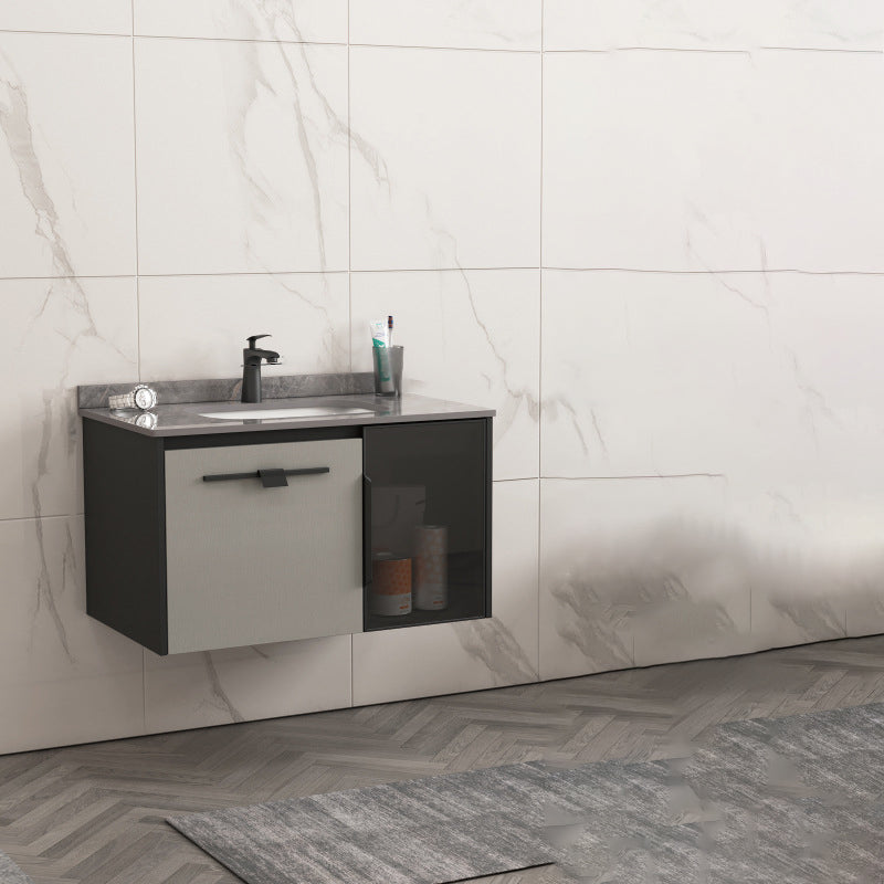 Contemporary Square Sink Cabinet Mirror Cabinet Bathroom Wall Mount Vanity Cabinet Vanity & Faucet 31.5"L x 18.5"W x 18.9"H Stone Clearhalo 'Bathroom Remodel & Bathroom Fixtures' 'Bathroom Vanities' 'bathroom_vanities' 'Home Improvement' 'home_improvement' 'home_improvement_bathroom_vanities' 6328176