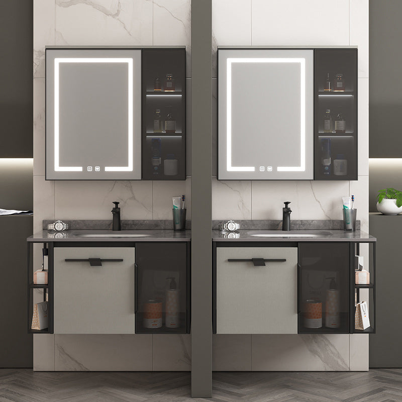 Contemporary Square Sink Cabinet Mirror Cabinet Bathroom Wall Mount Vanity Cabinet Clearhalo 'Bathroom Remodel & Bathroom Fixtures' 'Bathroom Vanities' 'bathroom_vanities' 'Home Improvement' 'home_improvement' 'home_improvement_bathroom_vanities' 6328177