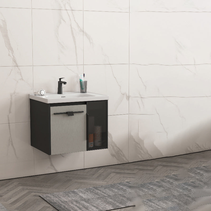 Contemporary Square Sink Cabinet Mirror Cabinet Bathroom Wall Mount Vanity Cabinet Vanity & Faucet 23.6"L x 18.5"W x 18.9"H Ceramic Clearhalo 'Bathroom Remodel & Bathroom Fixtures' 'Bathroom Vanities' 'bathroom_vanities' 'Home Improvement' 'home_improvement' 'home_improvement_bathroom_vanities' 6328185