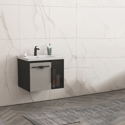 Contemporary Square Sink Cabinet Mirror Cabinet Bathroom Wall Mount Vanity Cabinet Vanity & Faucet 23.6"L x 18.5"W x 18.9"H Ceramic Clearhalo 'Bathroom Remodel & Bathroom Fixtures' 'Bathroom Vanities' 'bathroom_vanities' 'Home Improvement' 'home_improvement' 'home_improvement_bathroom_vanities' 6328185