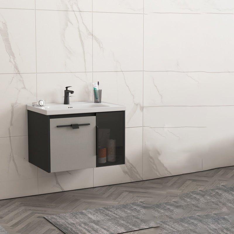 Contemporary Square Sink Cabinet Mirror Cabinet Bathroom Wall Mount Vanity Cabinet Vanity & Faucet 27.6"L x 18.5"W x 18.9"H Ceramic Clearhalo 'Bathroom Remodel & Bathroom Fixtures' 'Bathroom Vanities' 'bathroom_vanities' 'Home Improvement' 'home_improvement' 'home_improvement_bathroom_vanities' 6328186