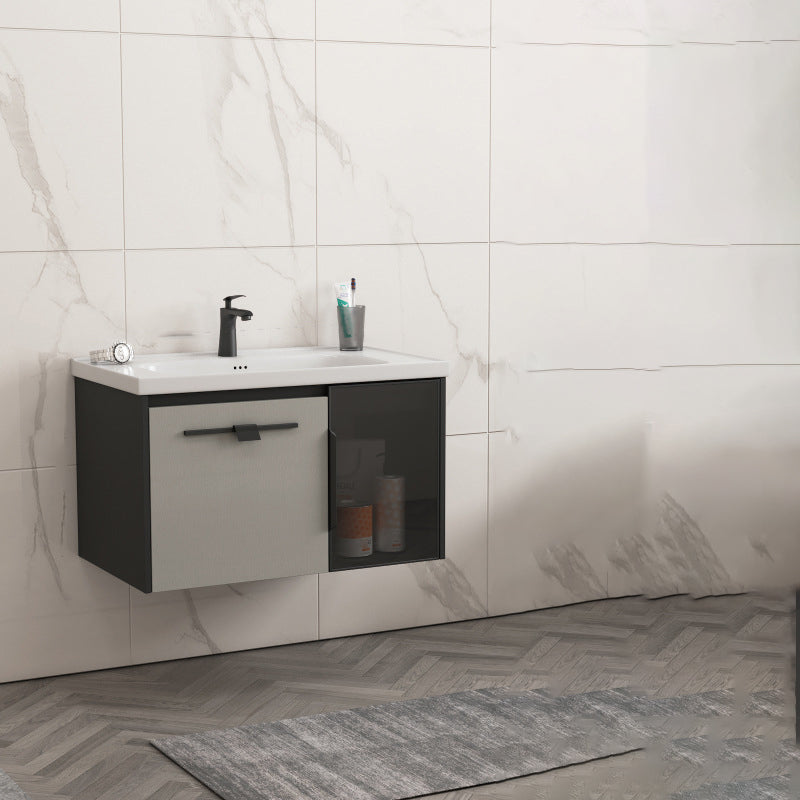 Contemporary Square Sink Cabinet Mirror Cabinet Bathroom Wall Mount Vanity Cabinet Vanity & Faucet 31.5"L x 18.5"W x 18.9"H Ceramic Clearhalo 'Bathroom Remodel & Bathroom Fixtures' 'Bathroom Vanities' 'bathroom_vanities' 'Home Improvement' 'home_improvement' 'home_improvement_bathroom_vanities' 6328188