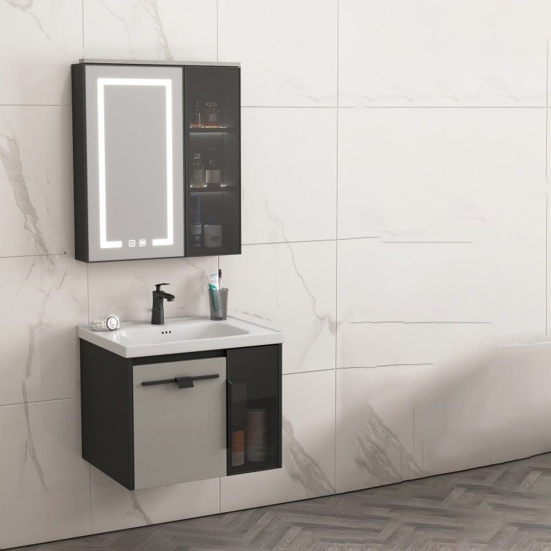 Contemporary Square Sink Cabinet Mirror Cabinet Bathroom Wall Mount Vanity Cabinet Vanity & Faucet & Mirror Cabinet 23.6"L x 18.5"W x 18.9"H Ceramic Clearhalo 'Bathroom Remodel & Bathroom Fixtures' 'Bathroom Vanities' 'bathroom_vanities' 'Home Improvement' 'home_improvement' 'home_improvement_bathroom_vanities' 6328190