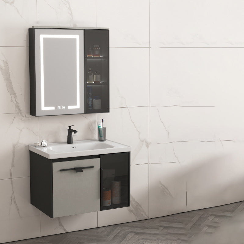 Contemporary Square Sink Cabinet Mirror Cabinet Bathroom Wall Mount Vanity Cabinet Vanity & Faucet & Mirror Cabinet 27.6"L x 18.5"W x 18.9"H Ceramic Clearhalo 'Bathroom Remodel & Bathroom Fixtures' 'Bathroom Vanities' 'bathroom_vanities' 'Home Improvement' 'home_improvement' 'home_improvement_bathroom_vanities' 6328193