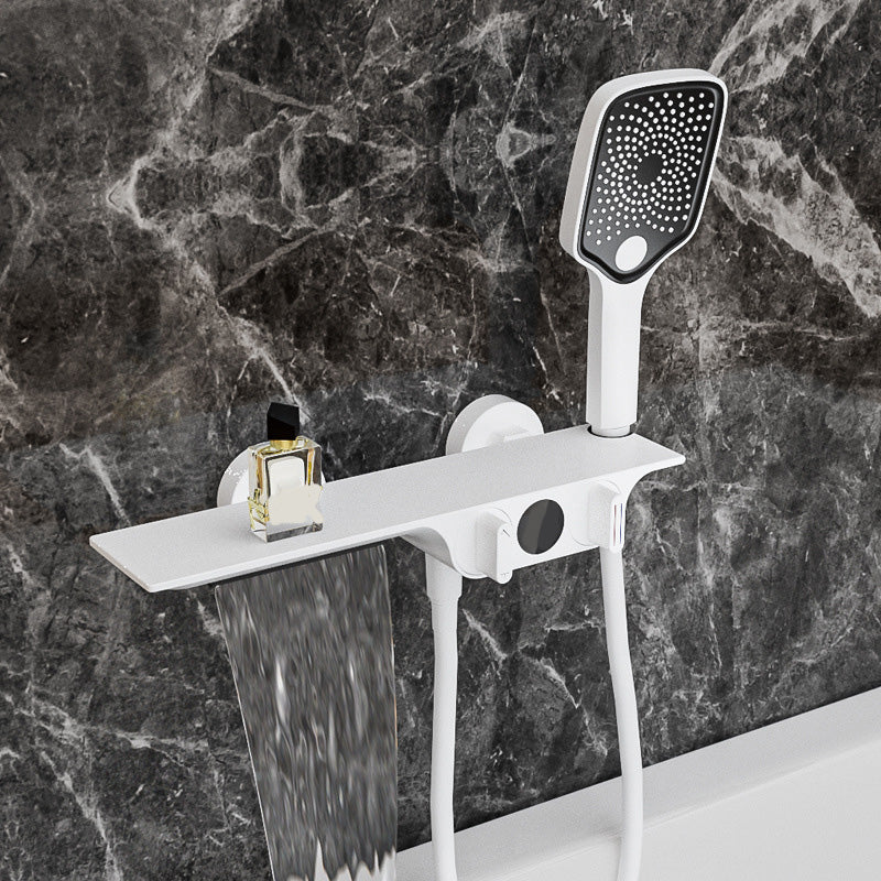 Modern Wall Mounted Faucet 2-Handle and 2-Hole Bath Faucet Trim White Clearhalo 'Bathroom Remodel & Bathroom Fixtures' 'Bathtub Faucets' 'bathtub_faucets' 'Home Improvement' 'home_improvement' 'home_improvement_bathtub_faucets' 6328245