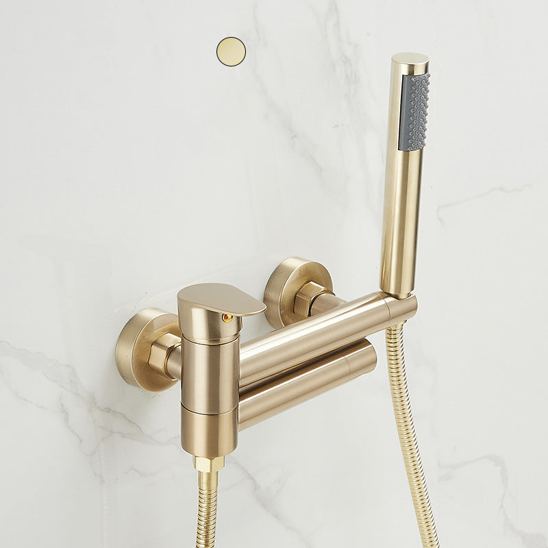 Modern Tub Spout Trim One Handle Wall Mount Tub Faucet with Handshower Gold Clearhalo 'Bathroom Remodel & Bathroom Fixtures' 'Bathtub Faucets' 'bathtub_faucets' 'Home Improvement' 'home_improvement' 'home_improvement_bathtub_faucets' 6328286