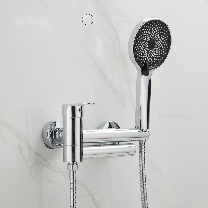 Modern Tub Spout Trim One Handle Wall Mount Tub Faucet with Handshower Chrome Clearhalo 'Bathroom Remodel & Bathroom Fixtures' 'Bathtub Faucets' 'bathtub_faucets' 'Home Improvement' 'home_improvement' 'home_improvement_bathtub_faucets' 6328288