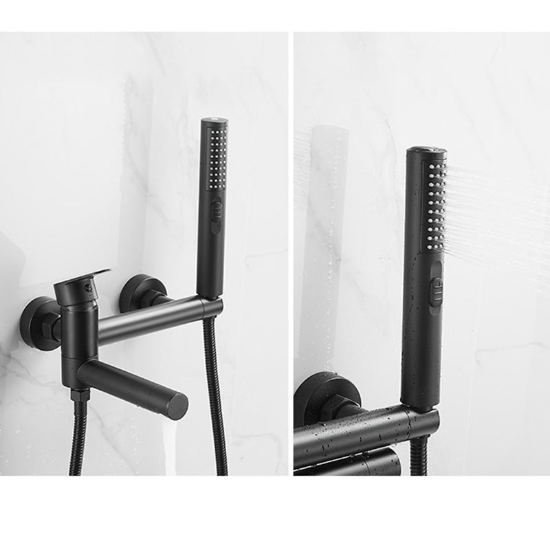 Modern Tub Spout Trim One Handle Wall Mount Tub Faucet with Handshower Clearhalo 'Bathroom Remodel & Bathroom Fixtures' 'Bathtub Faucets' 'bathtub_faucets' 'Home Improvement' 'home_improvement' 'home_improvement_bathtub_faucets' 6328295