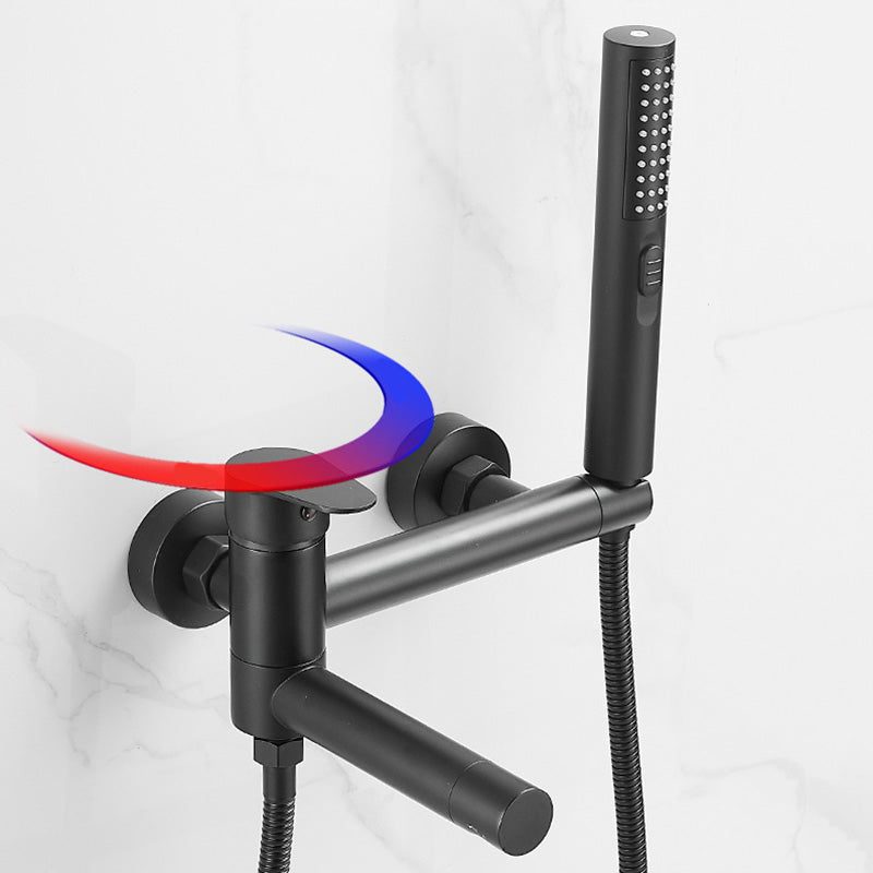 Modern Tub Spout Trim One Handle Wall Mount Tub Faucet with Handshower Clearhalo 'Bathroom Remodel & Bathroom Fixtures' 'Bathtub Faucets' 'bathtub_faucets' 'Home Improvement' 'home_improvement' 'home_improvement_bathtub_faucets' 6328300