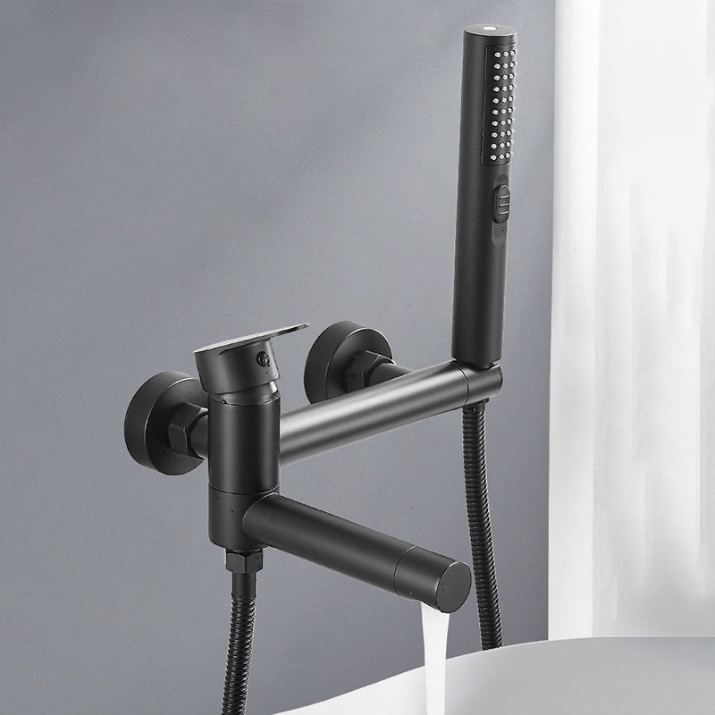 Modern Tub Spout Trim One Handle Wall Mount Tub Faucet with Handshower Clearhalo 'Bathroom Remodel & Bathroom Fixtures' 'Bathtub Faucets' 'bathtub_faucets' 'Home Improvement' 'home_improvement' 'home_improvement_bathtub_faucets' 6328301