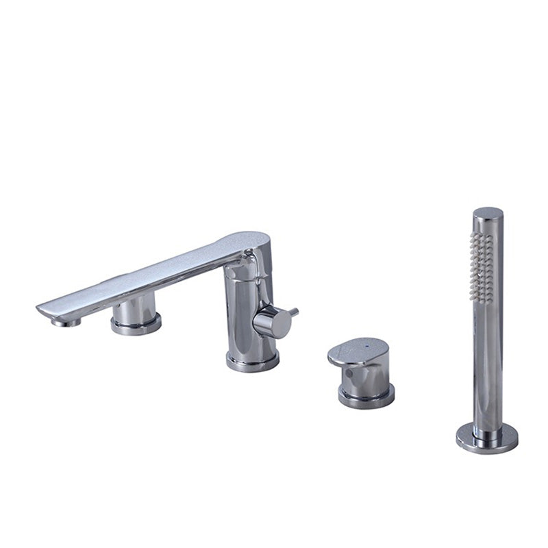 Modern Bathtub Faucet Deck Mounted Roman Tub Faucet Trim with Handshower Chrome 4 Hole Faucets Clearhalo 'Bathroom Remodel & Bathroom Fixtures' 'Bathtub Faucets' 'bathtub_faucets' 'Home Improvement' 'home_improvement' 'home_improvement_bathtub_faucets' 6328308