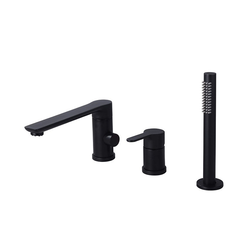 Modern Bathtub Faucet Deck Mounted Roman Tub Faucet Trim with Handshower Black 3 Hole Faucets Clearhalo 'Bathroom Remodel & Bathroom Fixtures' 'Bathtub Faucets' 'bathtub_faucets' 'Home Improvement' 'home_improvement' 'home_improvement_bathtub_faucets' 6328309