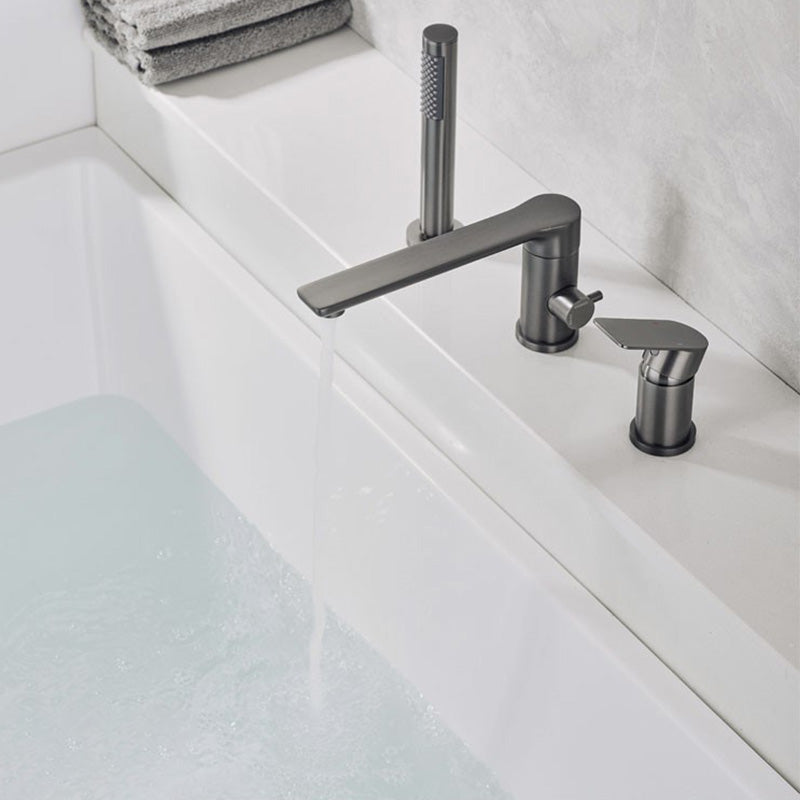Modern Bathtub Faucet Deck Mounted Roman Tub Faucet Trim with Handshower Clearhalo 'Bathroom Remodel & Bathroom Fixtures' 'Bathtub Faucets' 'bathtub_faucets' 'Home Improvement' 'home_improvement' 'home_improvement_bathtub_faucets' 6328311