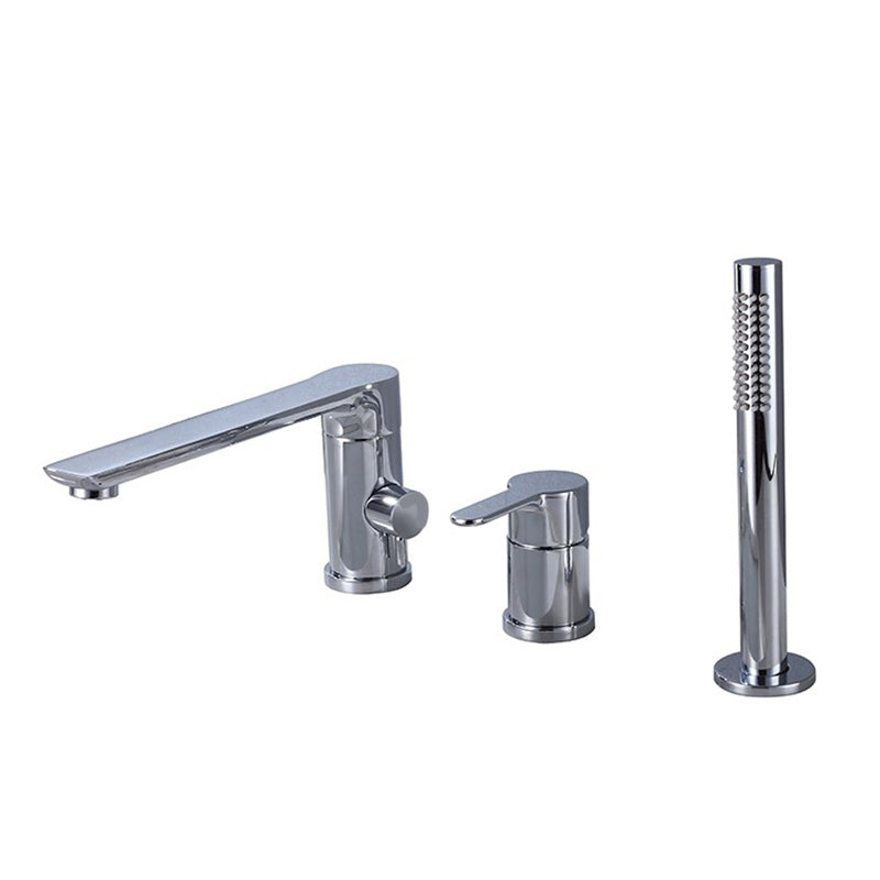 Modern Bathtub Faucet Deck Mounted Roman Tub Faucet Trim with Handshower Chrome 3 Hole Faucets Clearhalo 'Bathroom Remodel & Bathroom Fixtures' 'Bathtub Faucets' 'bathtub_faucets' 'Home Improvement' 'home_improvement' 'home_improvement_bathtub_faucets' 6328316