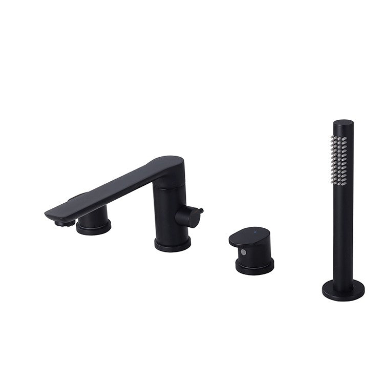 Modern Bathtub Faucet Deck Mounted Roman Tub Faucet Trim with Handshower Black 4 Hole Faucets Clearhalo 'Bathroom Remodel & Bathroom Fixtures' 'Bathtub Faucets' 'bathtub_faucets' 'Home Improvement' 'home_improvement' 'home_improvement_bathtub_faucets' 6328319