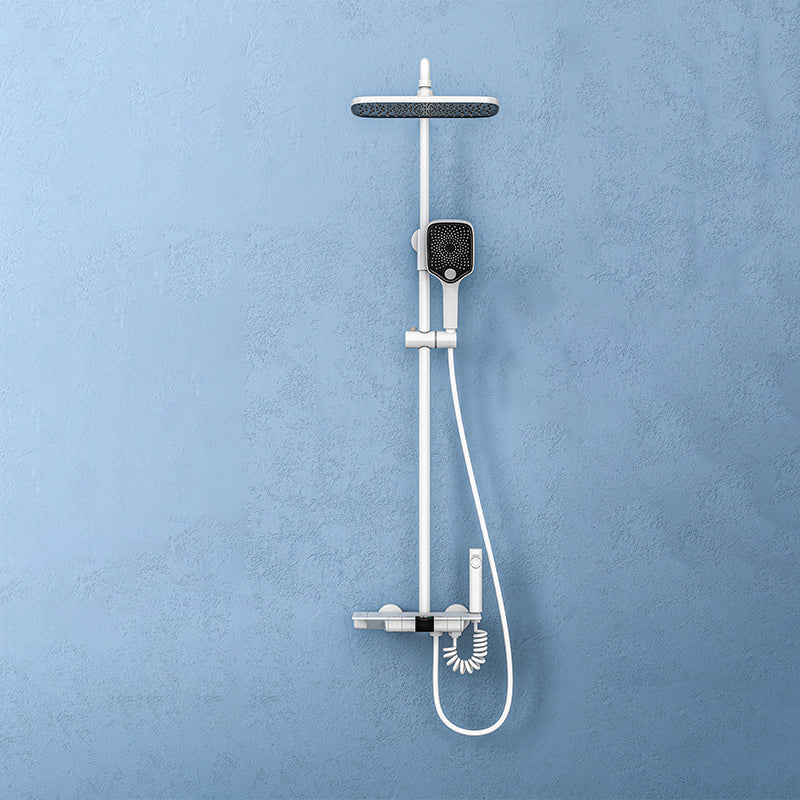 Modern Brass Shower System Wall Mounted Shower Set with Handheld Shower Head White 4 Thermostatic Clearhalo 'Bathroom Remodel & Bathroom Fixtures' 'Home Improvement' 'home_improvement' 'home_improvement_shower_faucets' 'Shower Faucets & Systems' 'shower_faucets' 'Showers & Bathtubs Plumbing' 'Showers & Bathtubs' 6328355