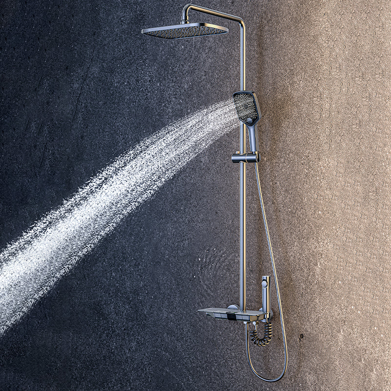 Modern Brass Shower System Wall Mounted Shower Set with Handheld Shower Head Clearhalo 'Bathroom Remodel & Bathroom Fixtures' 'Home Improvement' 'home_improvement' 'home_improvement_shower_faucets' 'Shower Faucets & Systems' 'shower_faucets' 'Showers & Bathtubs Plumbing' 'Showers & Bathtubs' 6328356