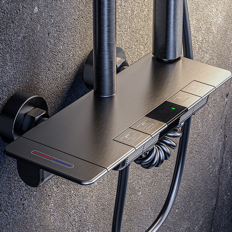 Modern Brass Shower System Wall Mounted Shower Set with Handheld Shower Head Clearhalo 'Bathroom Remodel & Bathroom Fixtures' 'Home Improvement' 'home_improvement' 'home_improvement_shower_faucets' 'Shower Faucets & Systems' 'shower_faucets' 'Showers & Bathtubs Plumbing' 'Showers & Bathtubs' 6328379