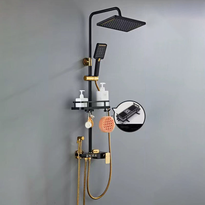 Contemporary Shower System Wall Mounted Shower System with Hand Shower Black-Gold Clearhalo 'Bathroom Remodel & Bathroom Fixtures' 'Home Improvement' 'home_improvement' 'home_improvement_shower_faucets' 'Shower Faucets & Systems' 'shower_faucets' 'Showers & Bathtubs Plumbing' 'Showers & Bathtubs' 6328426