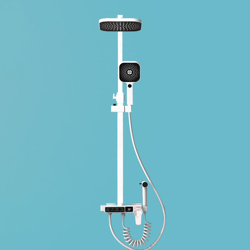 Modern Shower System Wall Mounted Rectangle Shower System with Hand Shower Gloss White Thermostatic Clearhalo 'Bathroom Remodel & Bathroom Fixtures' 'Home Improvement' 'home_improvement' 'home_improvement_shower_faucets' 'Shower Faucets & Systems' 'shower_faucets' 'Showers & Bathtubs Plumbing' 'Showers & Bathtubs' 6328455