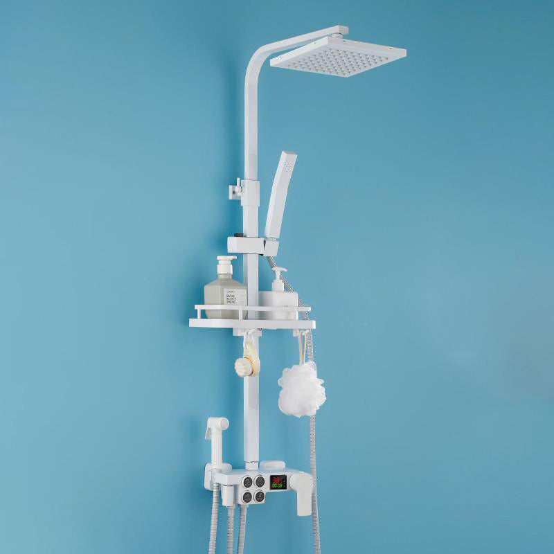 Modern Shower System Wall Mounted Rectangle Shower System with Hand Shower Textured White Temperature Control Clearhalo 'Bathroom Remodel & Bathroom Fixtures' 'Home Improvement' 'home_improvement' 'home_improvement_shower_faucets' 'Shower Faucets & Systems' 'shower_faucets' 'Showers & Bathtubs Plumbing' 'Showers & Bathtubs' 6328464