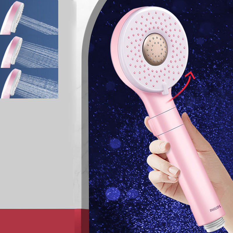 Contemporary Shower Head Solid Color Round Plastic Handheld Shower Head Pink Clearhalo 'Bathroom Remodel & Bathroom Fixtures' 'Home Improvement' 'home_improvement' 'home_improvement_shower_heads' 'Shower Heads' 'shower_heads' 'Showers & Bathtubs Plumbing' 'Showers & Bathtubs' 6328496