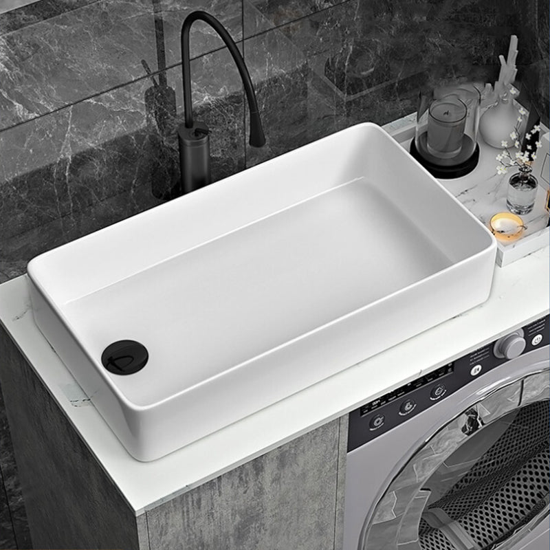 Contemporary Bathroom Sink Porcelain Rectangular Vessel with Pop-Up Drain Clearhalo 'Bathroom Remodel & Bathroom Fixtures' 'Bathroom Sinks & Faucet Components' 'Bathroom Sinks' 'bathroom_sink' 'Home Improvement' 'home_improvement' 'home_improvement_bathroom_sink' 6328767