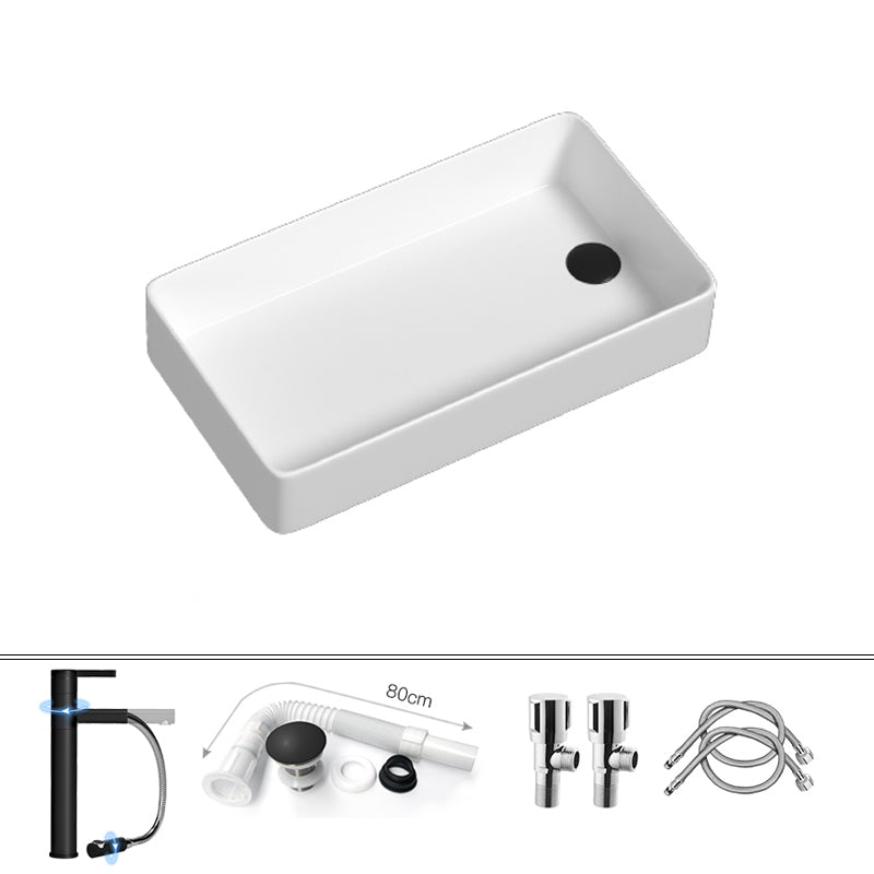 Contemporary Bathroom Sink Porcelain Rectangular Vessel with Pop-Up Drain 24"L x 14"W x 4"H Pull Out Faucet Sink with Faucet Clearhalo 'Bathroom Remodel & Bathroom Fixtures' 'Bathroom Sinks & Faucet Components' 'Bathroom Sinks' 'bathroom_sink' 'Home Improvement' 'home_improvement' 'home_improvement_bathroom_sink' 6328768