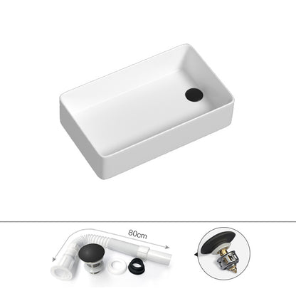 Contemporary Bathroom Sink Porcelain Rectangular Vessel with Pop-Up Drain 22"L x 14"W x 5"H None Sink Clearhalo 'Bathroom Remodel & Bathroom Fixtures' 'Bathroom Sinks & Faucet Components' 'Bathroom Sinks' 'bathroom_sink' 'Home Improvement' 'home_improvement' 'home_improvement_bathroom_sink' 6328771