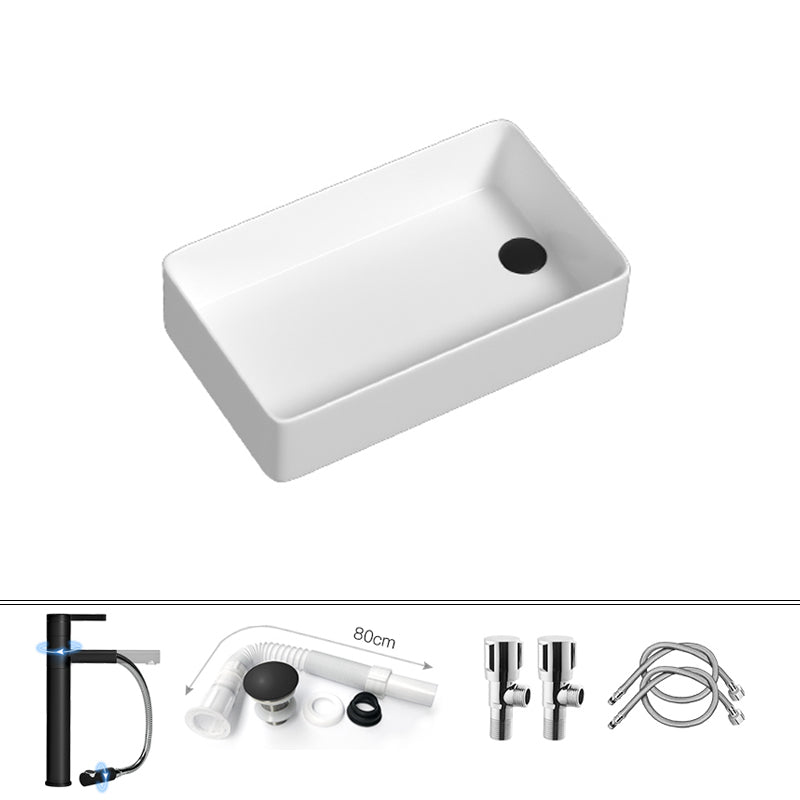 Contemporary Bathroom Sink Porcelain Rectangular Vessel with Pop-Up Drain 22"L x 14"W x 5"H Pull Out Faucet Sink with Faucet Clearhalo 'Bathroom Remodel & Bathroom Fixtures' 'Bathroom Sinks & Faucet Components' 'Bathroom Sinks' 'bathroom_sink' 'Home Improvement' 'home_improvement' 'home_improvement_bathroom_sink' 6328773