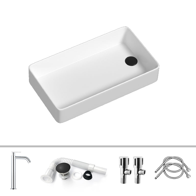 Contemporary Bathroom Sink Porcelain Rectangular Vessel with Pop-Up Drain Round Faucet Sink with Faucet Clearhalo 'Bathroom Remodel & Bathroom Fixtures' 'Bathroom Sinks & Faucet Components' 'Bathroom Sinks' 'bathroom_sink' 'Home Improvement' 'home_improvement' 'home_improvement_bathroom_sink' 6328777