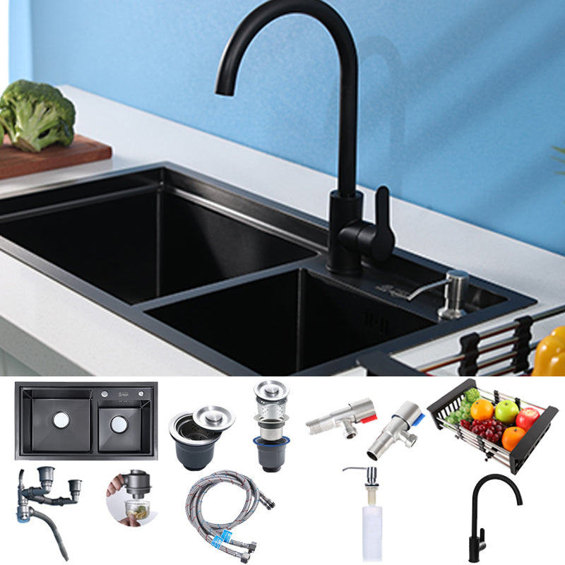 Modern Kitchen Sink Stainless Steel 2 Holes Drop-In Wear-resistant Kitchen Sink Sink with Faucet Round Faucet Clearhalo 'Home Improvement' 'home_improvement' 'home_improvement_kitchen_sinks' 'Kitchen Remodel & Kitchen Fixtures' 'Kitchen Sinks & Faucet Components' 'Kitchen Sinks' 'kitchen_sinks' 6330015