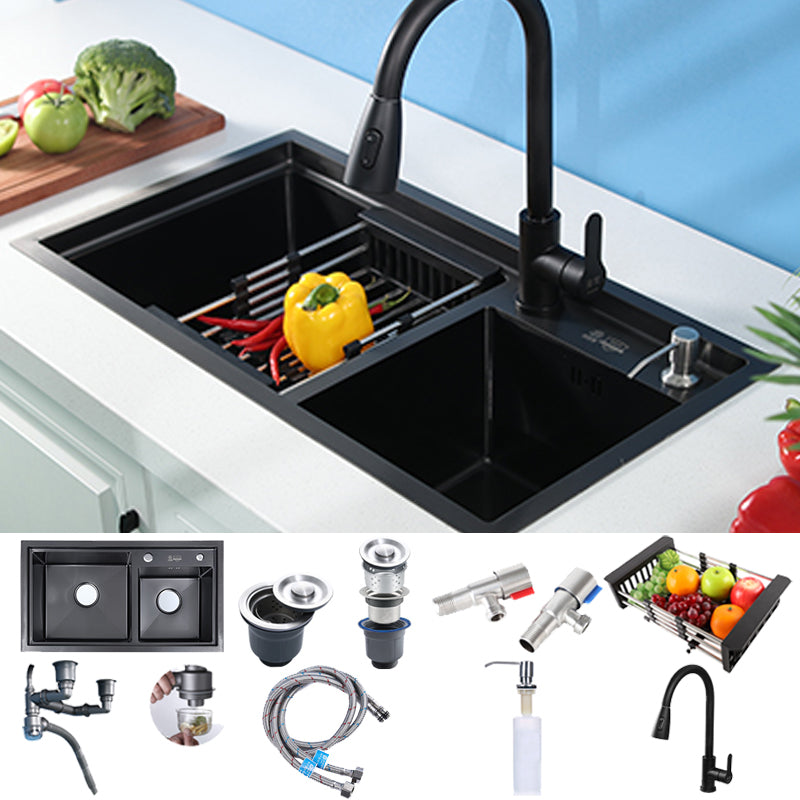 Modern Kitchen Sink Stainless Steel 2 Holes Drop-In Wear-resistant Kitchen Sink Sink with Faucet Pull Out Faucet Clearhalo 'Home Improvement' 'home_improvement' 'home_improvement_kitchen_sinks' 'Kitchen Remodel & Kitchen Fixtures' 'Kitchen Sinks & Faucet Components' 'Kitchen Sinks' 'kitchen_sinks' 6330016