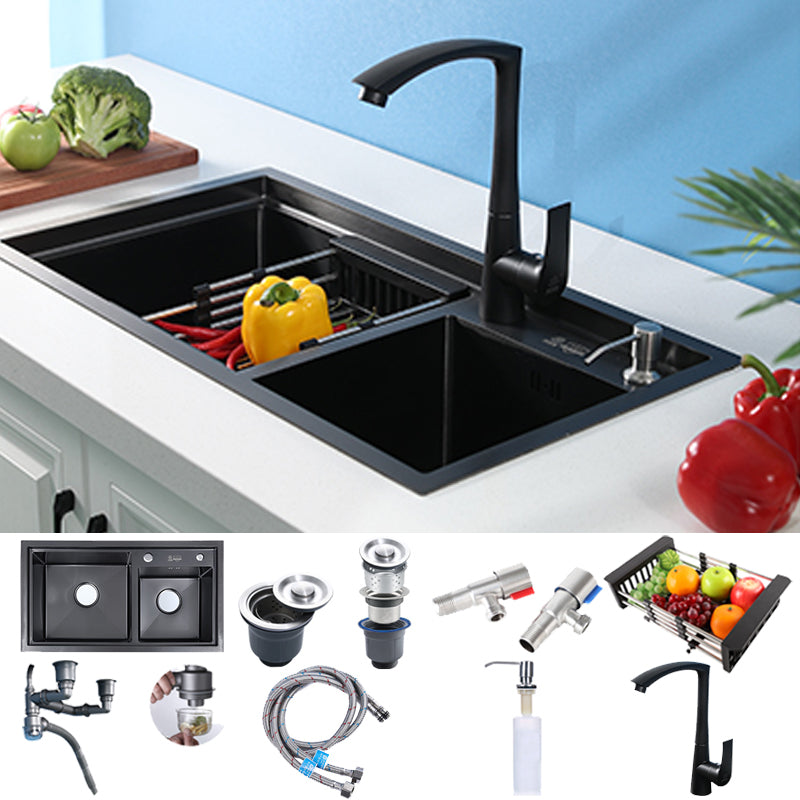 Modern Kitchen Sink Stainless Steel 2 Holes Drop-In Wear-resistant Kitchen Sink Sink with Faucet Cold and Hot Tap Clearhalo 'Home Improvement' 'home_improvement' 'home_improvement_kitchen_sinks' 'Kitchen Remodel & Kitchen Fixtures' 'Kitchen Sinks & Faucet Components' 'Kitchen Sinks' 'kitchen_sinks' 6330020