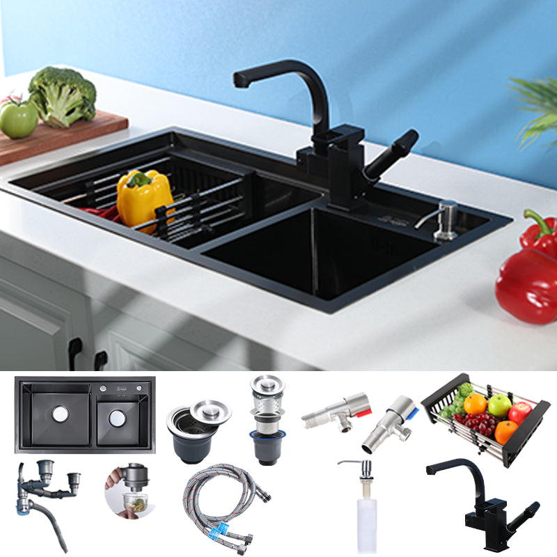 Modern Kitchen Sink Stainless Steel 2 Holes Drop-In Wear-resistant Kitchen Sink Sink with Faucet Robot Faucet Clearhalo 'Home Improvement' 'home_improvement' 'home_improvement_kitchen_sinks' 'Kitchen Remodel & Kitchen Fixtures' 'Kitchen Sinks & Faucet Components' 'Kitchen Sinks' 'kitchen_sinks' 6330022