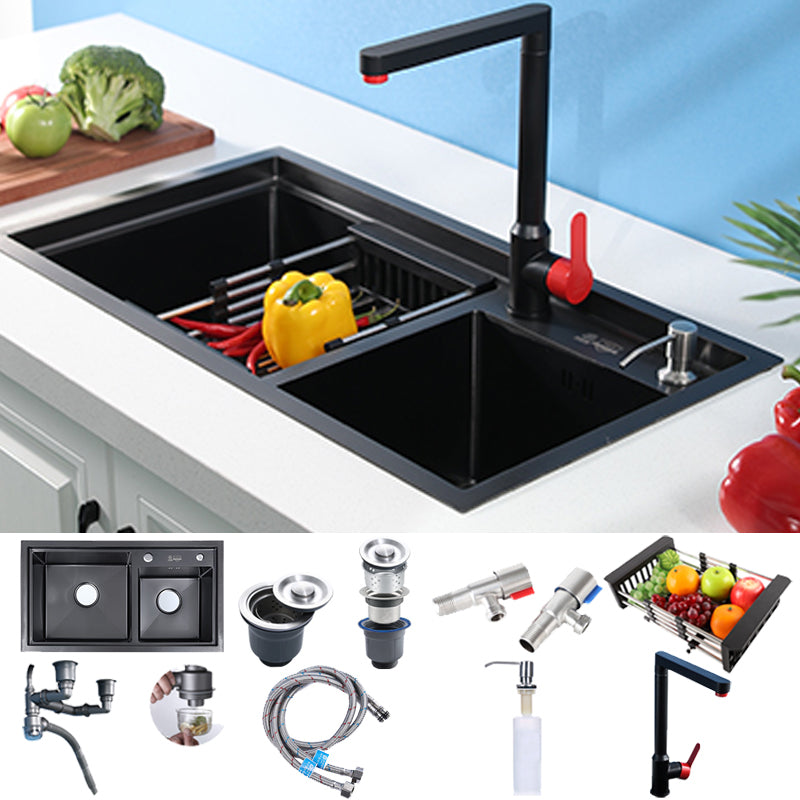 Modern Kitchen Sink Stainless Steel 2 Holes Drop-In Wear-resistant Kitchen Sink Sink with Faucet Straight Faucet Clearhalo 'Home Improvement' 'home_improvement' 'home_improvement_kitchen_sinks' 'Kitchen Remodel & Kitchen Fixtures' 'Kitchen Sinks & Faucet Components' 'Kitchen Sinks' 'kitchen_sinks' 6330024