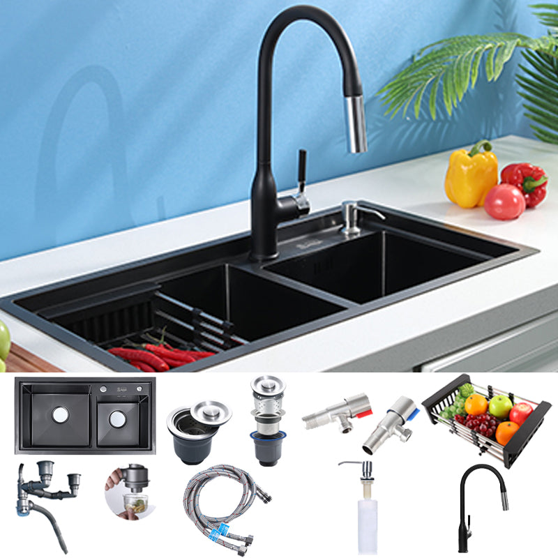 Modern Kitchen Sink Stainless Steel 2 Holes Drop-In Wear-resistant Kitchen Sink Sink with Faucet Gooseneck Faucet Clearhalo 'Home Improvement' 'home_improvement' 'home_improvement_kitchen_sinks' 'Kitchen Remodel & Kitchen Fixtures' 'Kitchen Sinks & Faucet Components' 'Kitchen Sinks' 'kitchen_sinks' 6330026